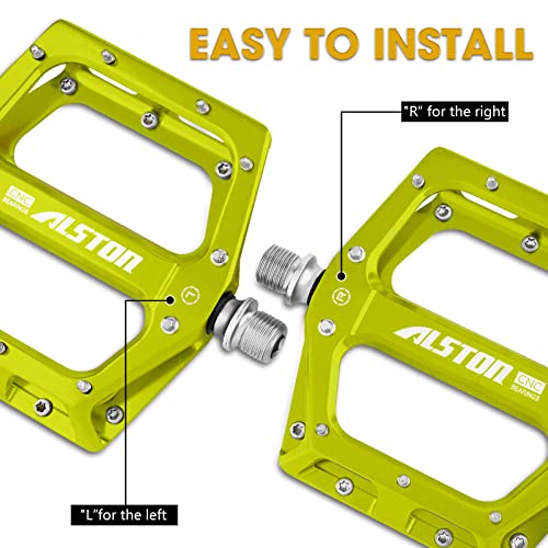 Alston Bike Pedals Bicycle Pedals CNC Bike Platform Pedals 3 Bearings 9/16 Aluminum Alloy Bicycle Pedals Flat Pedals with Anti-Skid Nails for BMX Mountain Road Bike