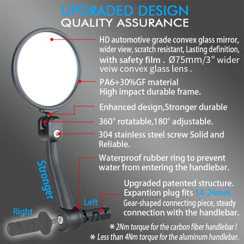 BriskMore Bar End Bike Mirrors, High–Definition Convex Glass Lens for E-Bike Handlebars, Scratch Resistant, Safe Rearview 1 Pair Bicycle Mirror(Right And Left Side) BT-017