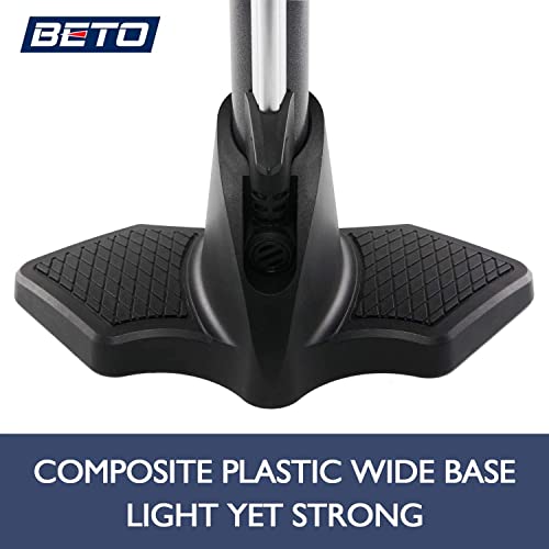 Beto Bike Pump Portable - Bicycle Floor Pump with Industrial Top-Mounted Gauge & Air Bleed Button - Presta Schrader Dunlop Valve Universal, Steel Tube 160 Psi Max
