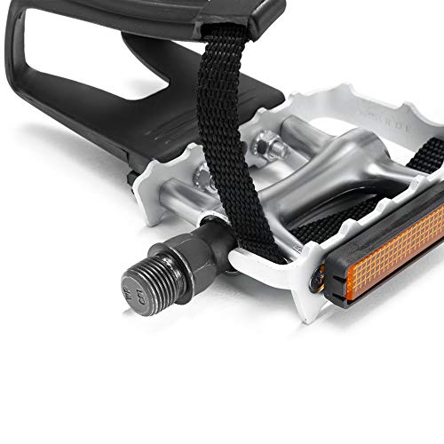 Bike Pedals with Clips and Straps - Silver