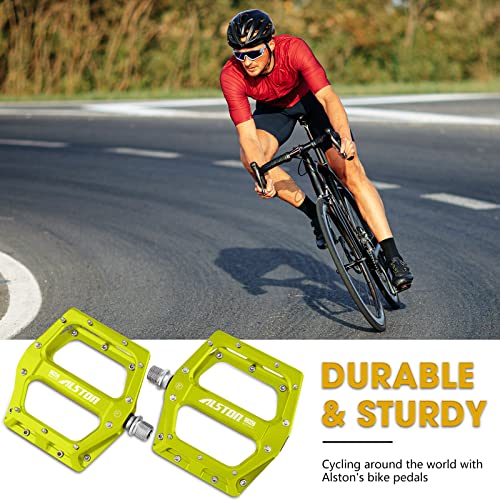 Alston Bike Pedals Bicycle Pedals CNC Bike Platform Pedals 3 Bearings 9/16 Aluminum Alloy Bicycle Pedals Flat Pedals with Anti-Skid Nails for BMX Mountain Road Bike