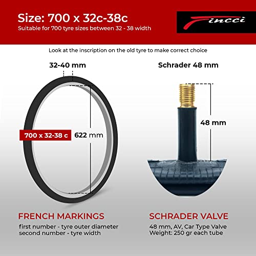Fincci Bike Inner Tube 700x35c / 32c / 38c - Schrader Valve Inner Tubes 48mm for Cycle Bicycle Bike Tire - Pack of 2