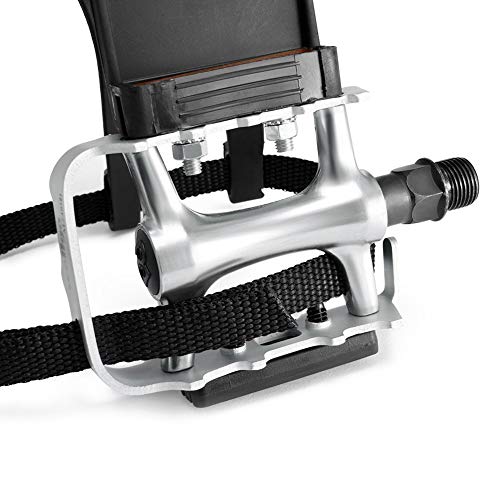 Bike Pedals with Clips and Straps - Silver