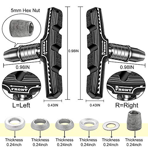 Bike Brakes Pads Set, Brakes Kit, Road Mountain Cycle Bicycle Rubber Universal V-Brake Blocks Shoes with Hex Nut Tools and Shims, No Noise No Skid, 70mm, Fits Most Bikes MTB City Folding Bike Pads