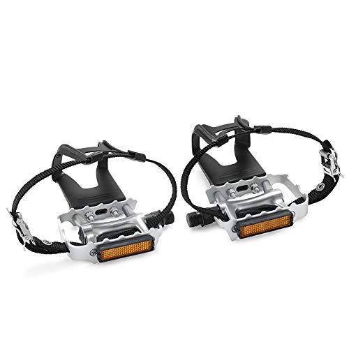 Bike Pedals with Clips and Straps - Silver