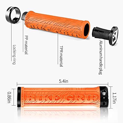 ROCKBROS Bike Handlebar Grips Double Lock-on Bicycle Handle Bar Grips Non-Slip Rubber Hand Grip for Road Urban Foldable Bike MTB BMX Scooter Orange