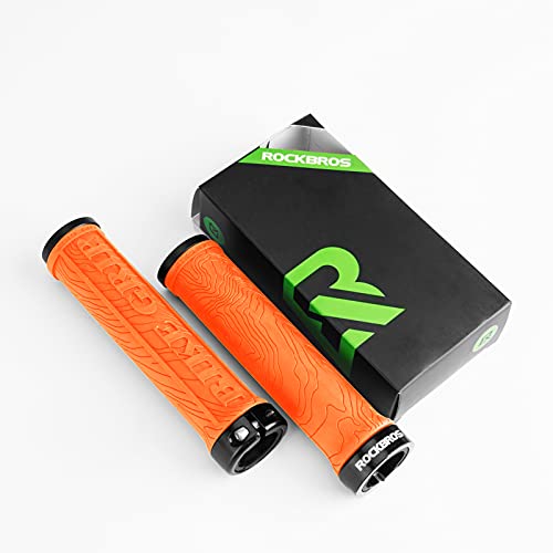 ROCKBROS Bike Handlebar Grips Double Lock-on Bicycle Handle Bar Grips Non-Slip Rubber Hand Grip for Road Urban Foldable Bike MTB BMX Scooter Orange