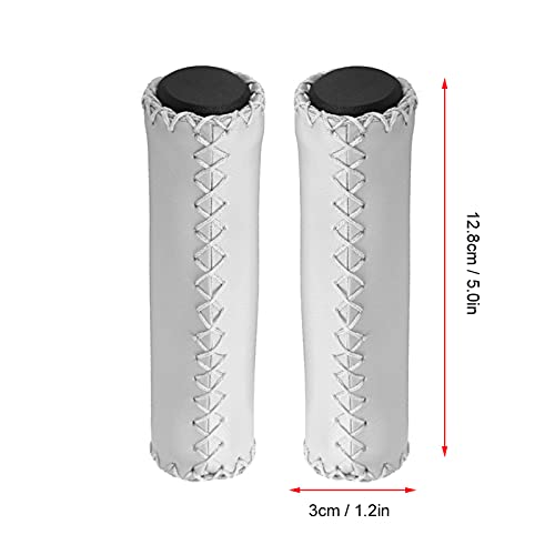 VGEBY1 Bike Handle Bar End Grips, Bicycle Handlebar Grips Hand-Stitched PU Cycling Grips Accessory with Plug(White)