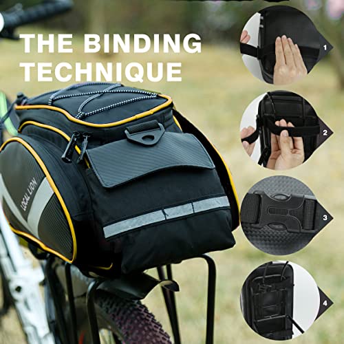 LOCALLION 12L Bike Trunk Bag Bicycle Rack Bag Bike Rear Seat Cargo Bag Bicycle Rack Trunk Panniers Bicycle Rear Rack Storage Luggage (Yellow)