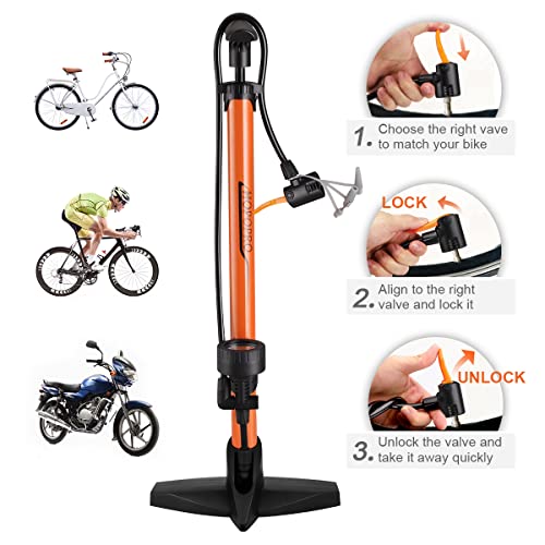 Bike Floor Pump with Gauge - 160 PSI