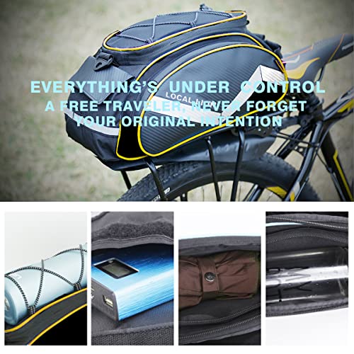 LOCALLION 12L Bike Trunk Bag Bicycle Rack Bag Bike Rear Seat Cargo Bag Bicycle Rack Trunk Panniers Bicycle Rear Rack Storage Luggage (Yellow)