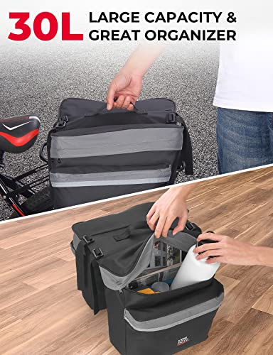 30L Water-Resistant Rear Rack Bike Bag, Grey