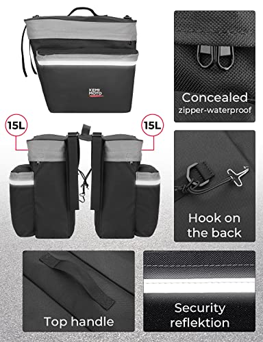 30L Water-Resistant Rear Rack Bike Bag, Grey