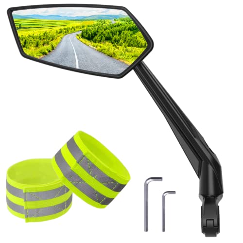 Bike Rear View Mirror -Left side- 360° Rotative Fiberglass Arm - Innovative Impact Absorption - Anti-Reflective Coating - Wide Angle - Easy Set Up - Fits Handlebars Ø22.2-Ø25.4mm (LEFT SIDE)