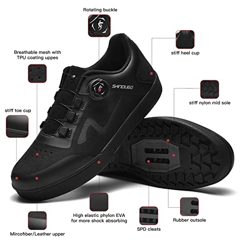 SANDUGO MTB Mountain Bike Cycling Shoes for Men,2 Bolts Suitable All SPD Pedals(XC/AM), Compatible with Peloton Lightweight and Comfortable,Black