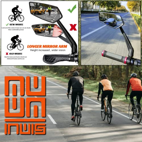 Bike Rear View Mirror -Left side- 360° Rotative Fiberglass Arm - Innovative Impact Absorption - Anti-Reflective Coating - Wide Angle - Easy Set Up - Fits Handlebars Ø22.2-Ø25.4mm (LEFT SIDE)