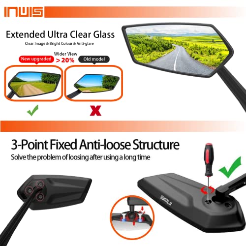 Bike Rear View Mirror -Left side- 360° Rotative Fiberglass Arm - Innovative Impact Absorption - Anti-Reflective Coating - Wide Angle - Easy Set Up - Fits Handlebars Ø22.2-Ø25.4mm (LEFT SIDE)
