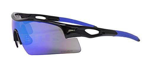 TITUS G20 All Sport Safety Glasses Shooting Eyewear Motorcycle Protection ANSI Z87+ Compliant (Without Pouch, Black Frame –Blue Rev Type Premium Multi Coated Lens)