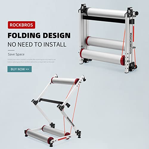 ROCKBROS Bike Rollers Adjustable Bike Trainer Stand Foldable Indoor Cycling Bicycle Roller with Resistance for MTB Road Bike Exercise (White)