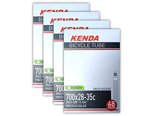 Kenda Road Bicycle Tube Bundle - 700 x 28/35 (27x1-1/8, 1-1/4) - Presta Valve - Four (4) Pack (48mm PV)