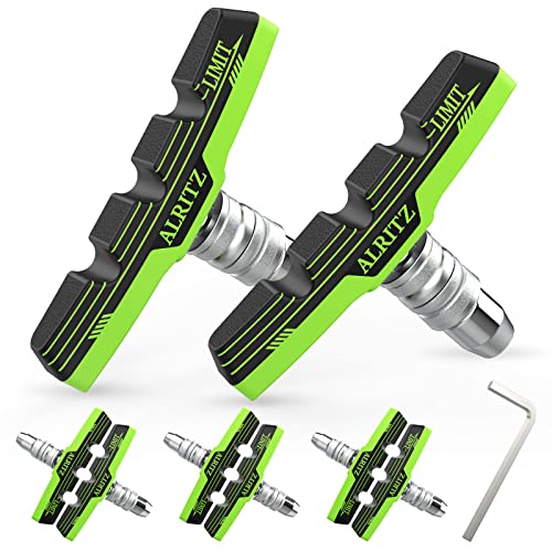 Alritz Professional Bike Brake Pads, 6PCS Professional V-Brake Pads Set for Universal Road Mountain Bicycle Front and Back Wheel, No Noise (Green)