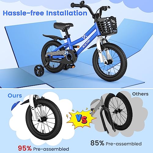 BABY JOY Kids Bike, 14 16 18 Inches Children Bikes for Boys Girls Age 3-8 Years w/Training Wheels, Handbrake, Coaster Brake & Removable Basket, Kids’ Bicycles of Multiple Colors