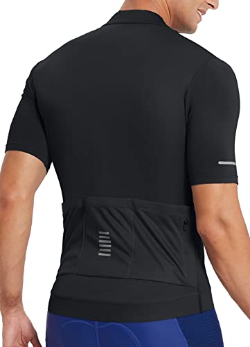 Men's Breathable Cycling Jersey with Pockets, Black M