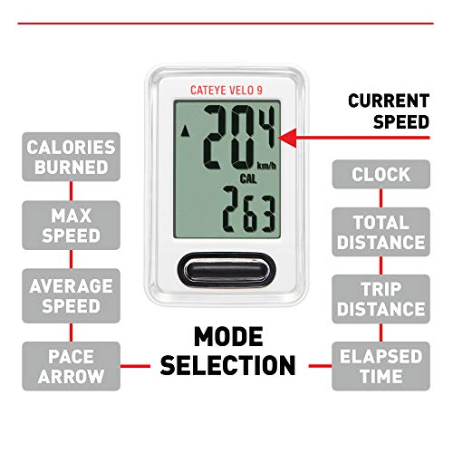 CAT EYE Velo 9: White Wired Bike Computer