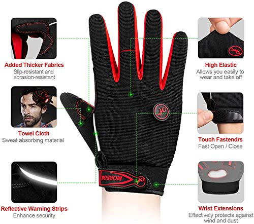 Cycling Gloves Bike Gloves Biking Gloves for Men Women,Touchscreen Full Finger Shock-absorbing Mountain Bike Gloves,5MM Gel Pads MTB Road Bicycle Gloves for Running,Hiking,Outdoor Sports-Red-M
