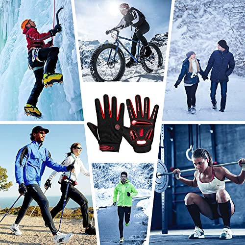 Cycling Gloves Bike Gloves Biking Gloves for Men Women,Touchscreen Full Finger Shock-absorbing Mountain Bike Gloves,5MM Gel Pads MTB Road Bicycle Gloves for Running,Hiking,Outdoor Sports-Red-M