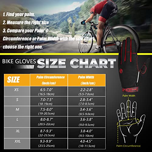 Cycling Gloves Bike Gloves Biking Gloves for Men Women,Touchscreen Full Finger Shock-absorbing Mountain Bike Gloves,5MM Gel Pads MTB Road Bicycle Gloves for Running,Hiking,Outdoor Sports-Red-M