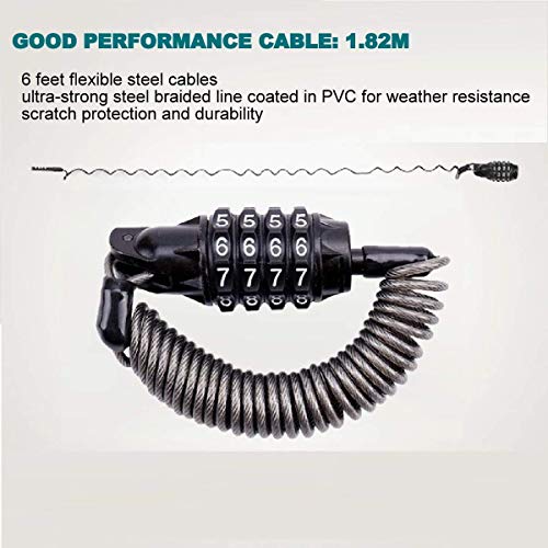 Emoly Bike Lock Cable, 5.9 Ft Portable Mini Bicycle Lock Security 4 Digit Resettable Combination Coiling Cable Lock for Baby Strollers, Suitcases and Laptop Bags