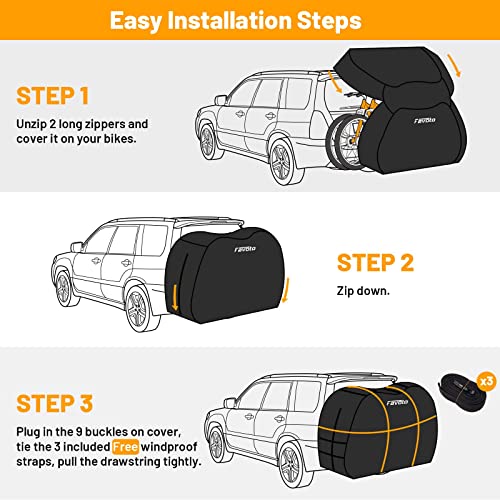 Favoto Bike Rack Cover for 2 Bikes Waterproof Outdoor Bicycle Cover for Transport on Car Rack, 300D Thicken Oxford Windproof Rustproof Storage Bag for Mountain Road Bike City Bike Beach Cruiser Bike