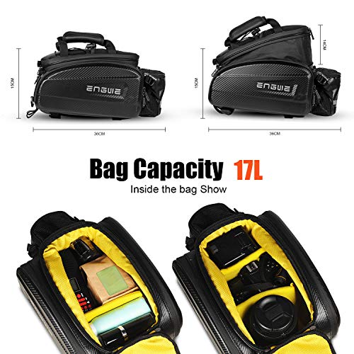 ENGWE Bike Rack Bag Trunk Bag Waterproof Carbon Leather Bicycle Rear Seat Cargo Bag Rear Pack Trunk Pannier Handbag（Capacity 17L-35L）