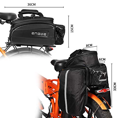 ENGWE Bike Rack Bag Trunk Bag Waterproof Carbon Leather Bicycle Rear Seat Cargo Bag Rear Pack Trunk Pannier Handbag（Capacity 17L-35L）
