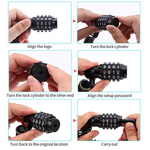 Emoly Bike Lock Cable, 5.9 Ft Portable Mini Bicycle Lock Security 4 Digit Resettable Combination Coiling Cable Lock for Baby Strollers, Suitcases and Laptop Bags