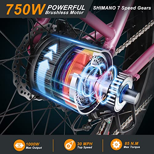 Wildeway Purple Electric Cruiser Bike - 750W Motor