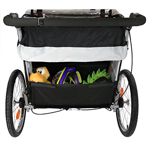 ClevrPlus Deluxe 3-in-1 Double 2 Seat Bicycle Bike Trailer Jogger Stroller for Kids Children | Foldable w/Pivot Front Wheel, Green