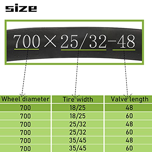 BWSHLF Bike Inner Tube 700x18/25C Bicycle Replacement Butyl Inner Tube with 48mm Presta Valve for Road Bikes (2 Pack)