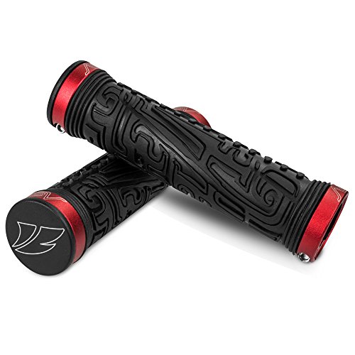 BV Bike Handlebar Grips, Double Lock-on Bicycle Grip Handle Bar End Holding Locking Grips, for MTB, BMX, Mountain, Downhill, Folding Bike (Red)