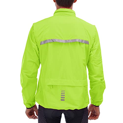 qualidyne Men's Cycling Running Jacket Hooded Bike Windbreaker Vest Removable Sleeves Reflective Lightweight Windproof Coat