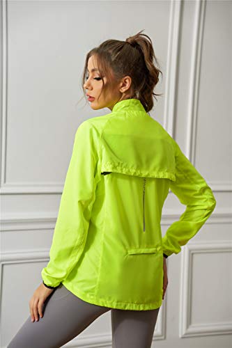 ROWAI Women's Packable Windbreaker Jacket Resistant Convertible Cycling Running Jacket Lightweight Windproof Water Yellow S