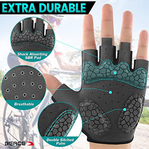 BEACE Cycling Gloves Bike Gloves Biking Gloves Half Finger Road Bike Bicycle Gloves for Men and Women-5MM Breathable Anti-Slip Shock-Absorbing Pad Gym Motorcycle Light Weight Mountain Bike Gloves