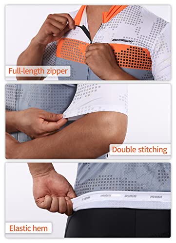 BERGRISAR Cycling Jersey Mens Bike Shirts Short Sleeve Bicycle Biking Clothes with Pockets Reflective Orange Size Large