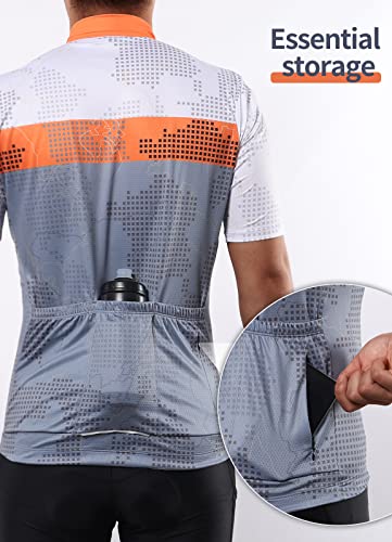 BERGRISAR Cycling Jersey Mens Bike Shirts Short Sleeve Bicycle Biking Clothes with Pockets Reflective Orange Size Large