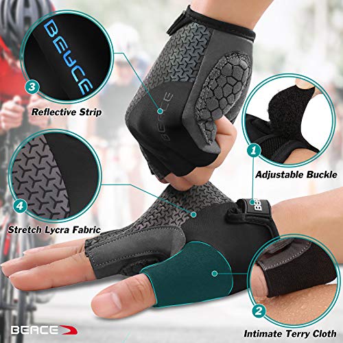 BEACE Cycling Gloves Bike Gloves Biking Gloves Half Finger Road Bike Bicycle Gloves for Men and Women-5MM Breathable Anti-Slip Shock-Absorbing Pad Gym Motorcycle Light Weight Mountain Bike Gloves
