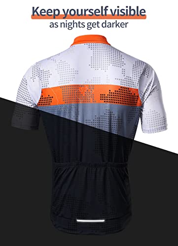 BERGRISAR Cycling Jersey Mens Bike Shirts Short Sleeve Bicycle Biking Clothes with Pockets Reflective Orange Size Large