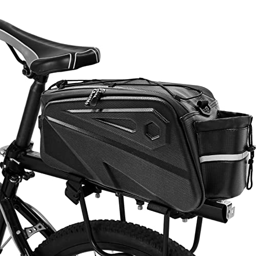 MONOSMIT Bike Rack Bag - Bike Trunk Reflective Rear Bag, 10L Capacity Waterproof Bike Carrier Backseat Bag, Double Water Resistant Zipper, Cycling Back Seat Cargo Pouch with Strap & Rain Cover