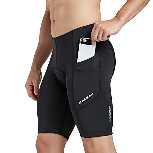 BALEAF Men's Padded Bike Shorts Cycling Tights 3D Padding Bicycle Accessories Road Biking MTB Pockets UPF 50+ Black Size L