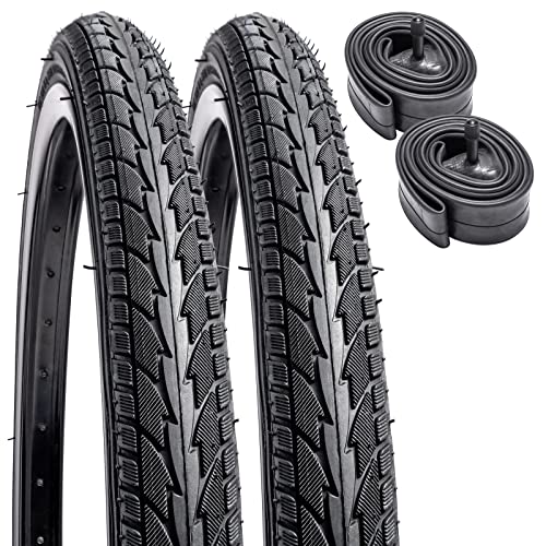 2 Pack 24" Bike Tires 24"x1.75"/ 47-507 Plus 2 Pack 24" Bike Tubes 24x1.50/1.75 AV 33mm Valve Compatible with 24 x 1.75 Bike Tire and Tubes (Black)